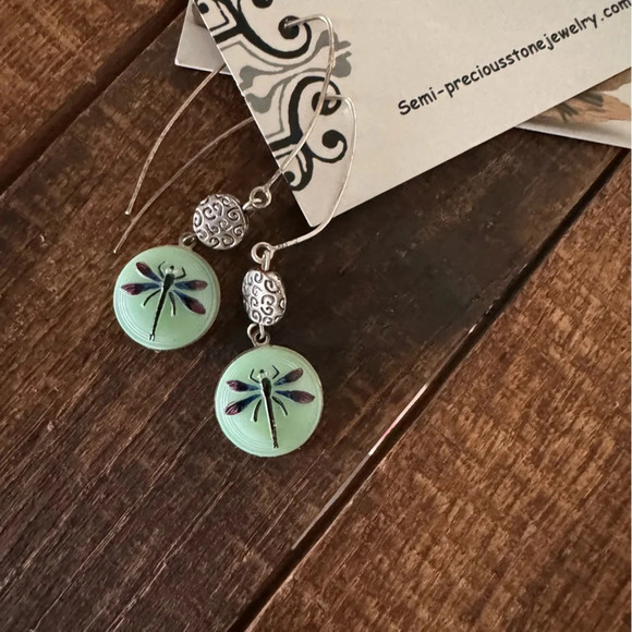 Handcrafted Original Dragonfly Silver Earrings Semi Precious Boho NEW - Picture 4 of 6